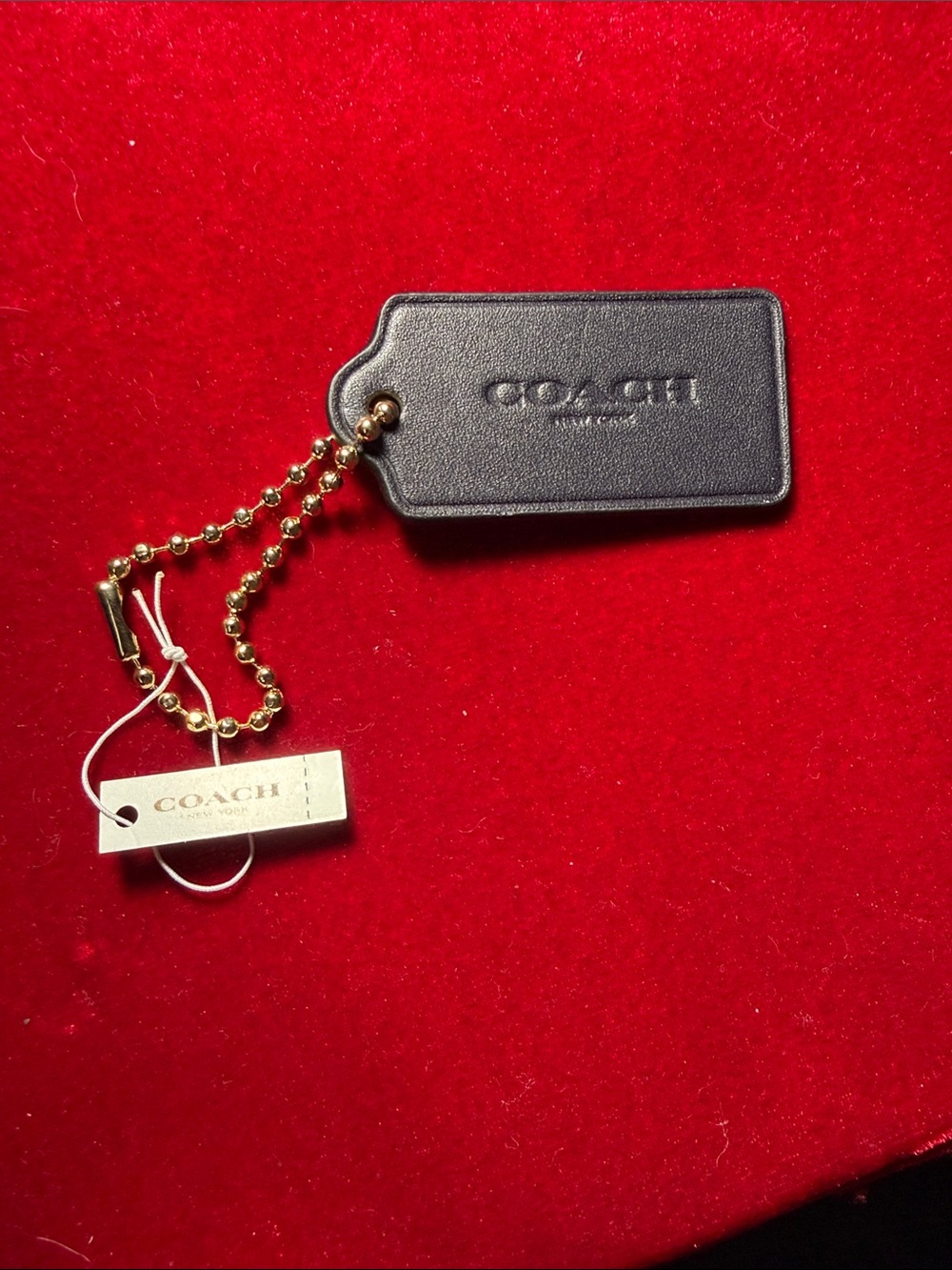 Coach Black Leather Tag with Gold Ball Chain